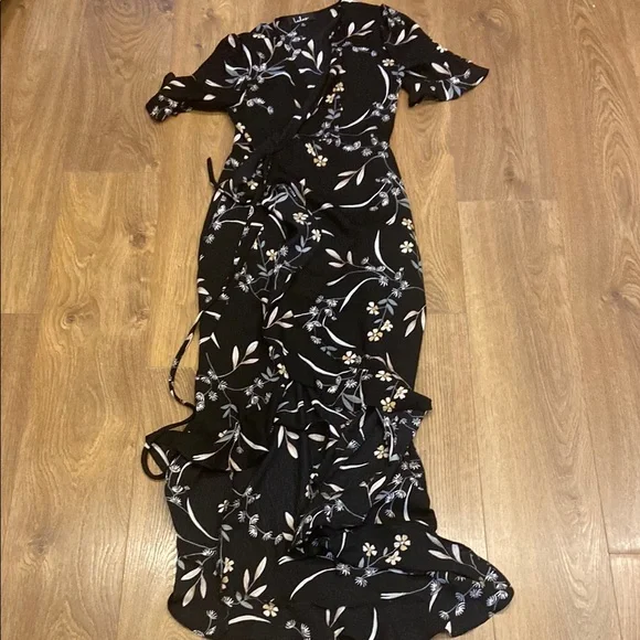 Floral Black Wrap Dress - Picture 1 of 7